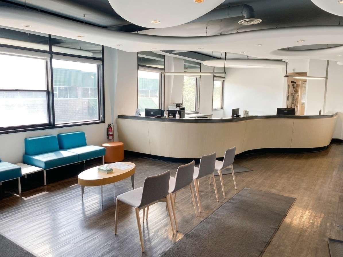 The front desk in the Embrace Orthodontics Manitoba reception area
